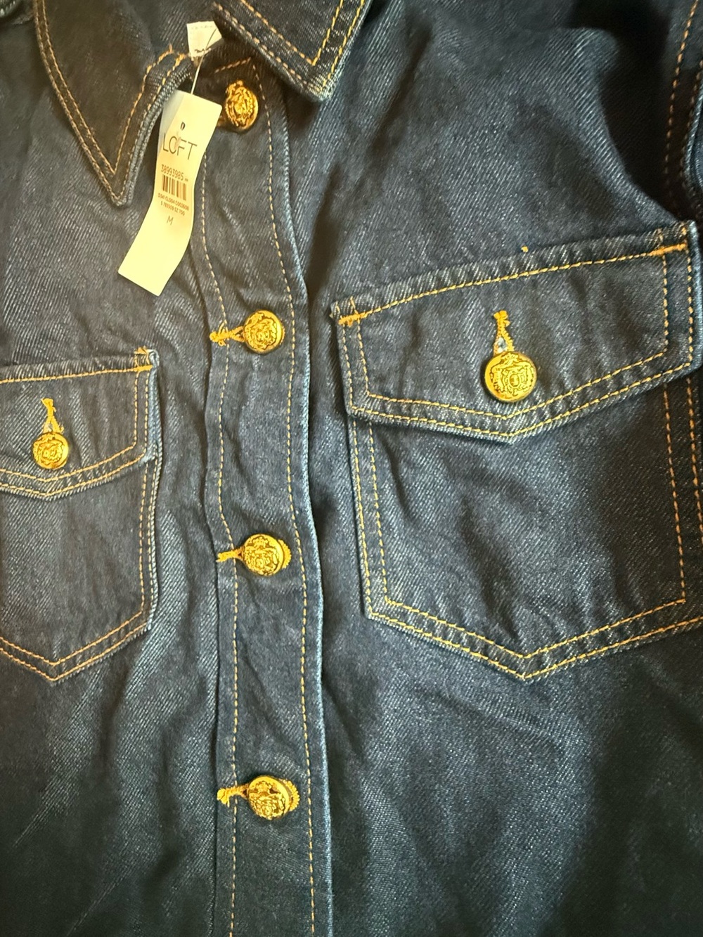 LOFT Black Short-Sleeve Jean Jacket with Gold Buttons - Picture 14 of 14
